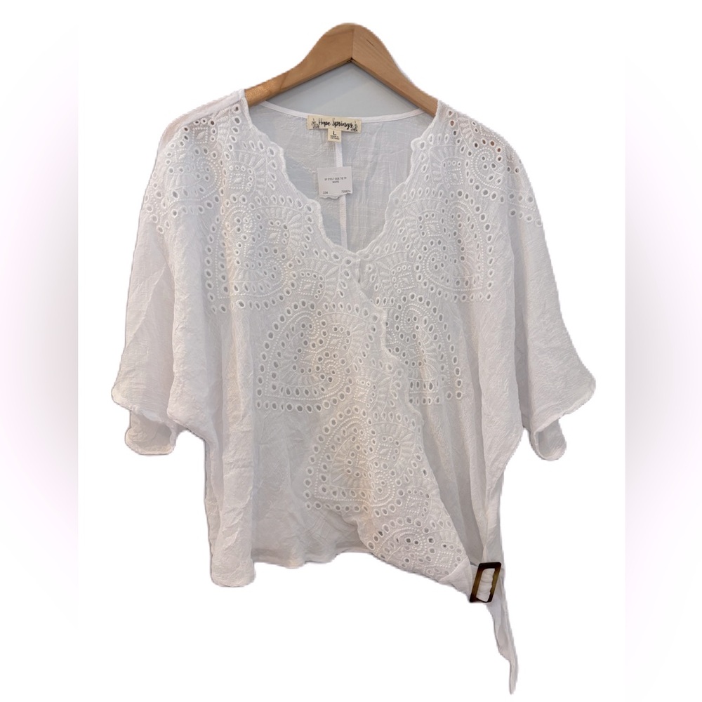 Hope Springs Women’s White Eyelet Side Tie Top Size Large